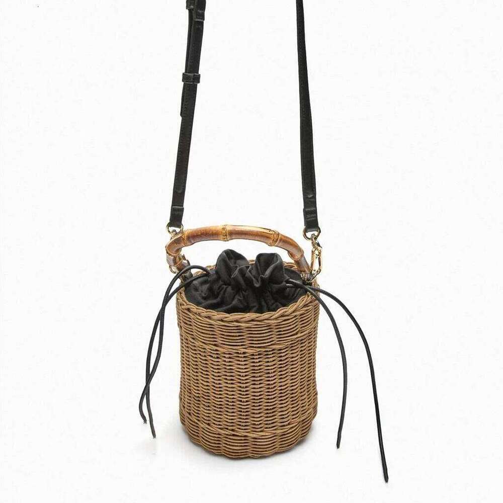 New Wicker Rattan Bucket Bamboo Handle Handbags Bohemian Travel Beach Shoulder Bag Handmade Straw Bags For Women Tote