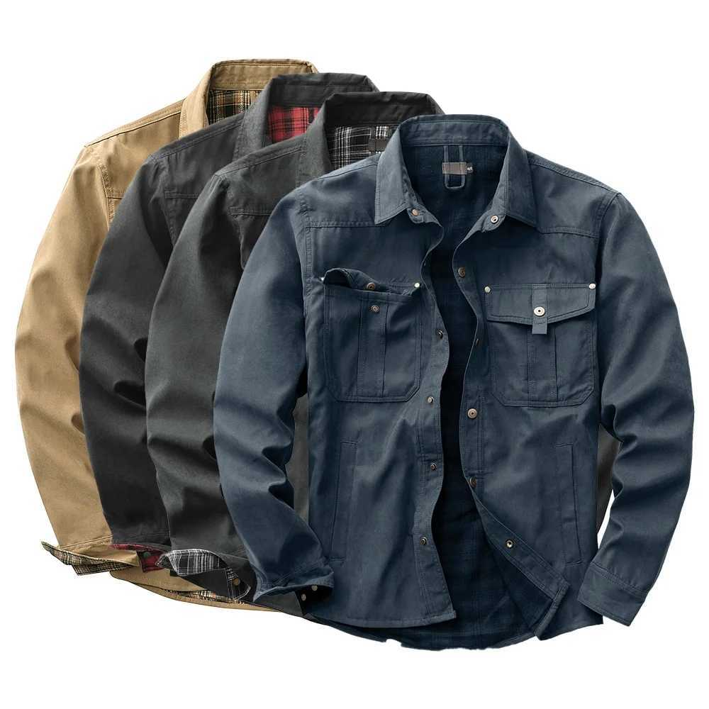 Mens Jackets Spring Flannel Lined Shirt Coat Shacket Casual Snap Button Overshirt Western Cowboy Style High Quality Top US Size XJ250621