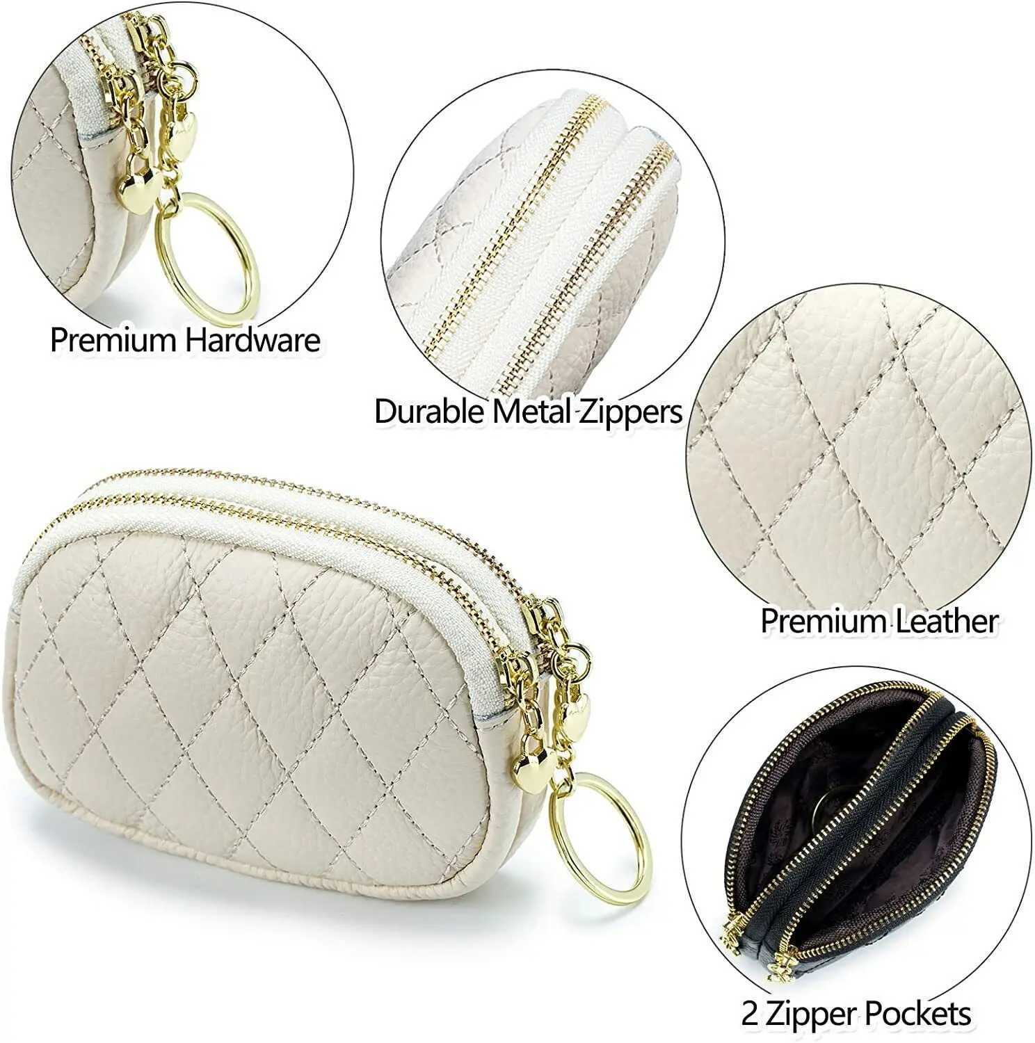 Women Coin Purse Wallet Genuine Leather Soft Small Double Zippered Change Pouch Purse with Keychain Ring Z250621