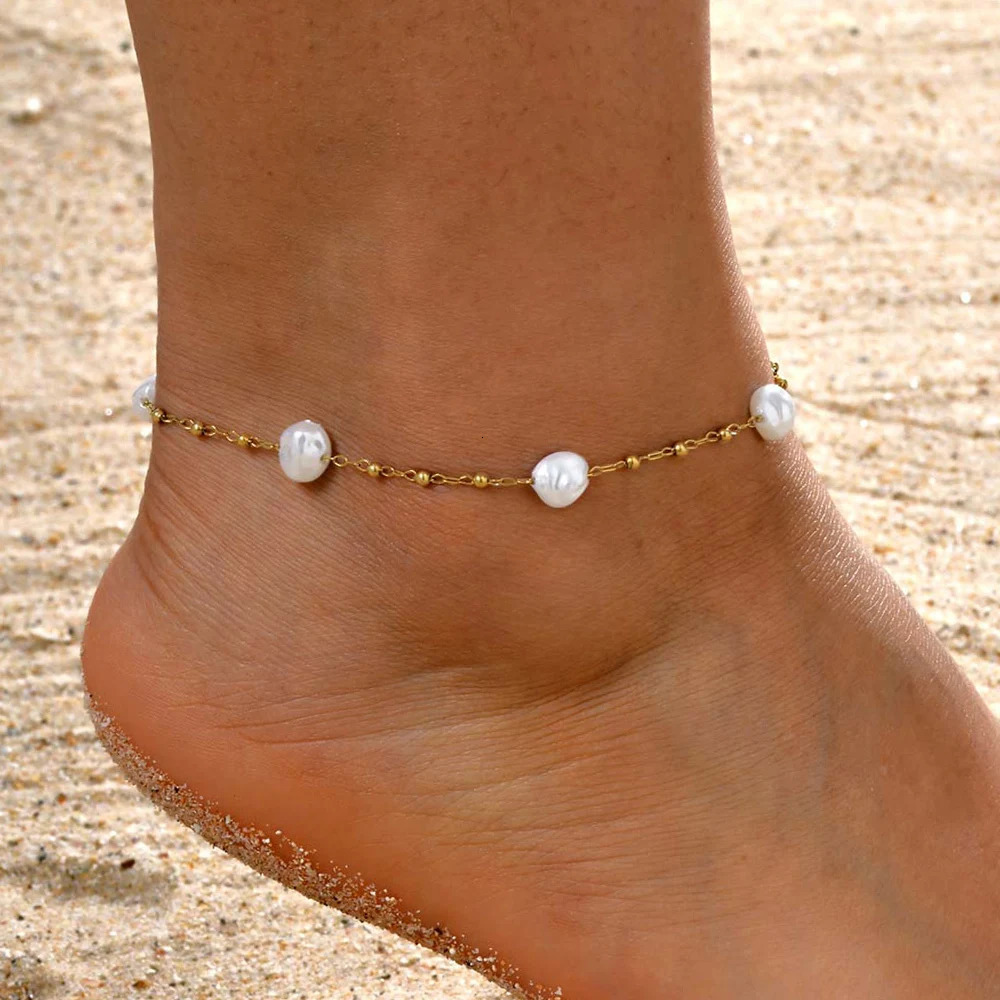 Waterproof Pearl Anklet Stainless Steel Anklets Beads Link Chain Adjustable Fashion Jewelry for Women Mom Wife Girlfriend 250617