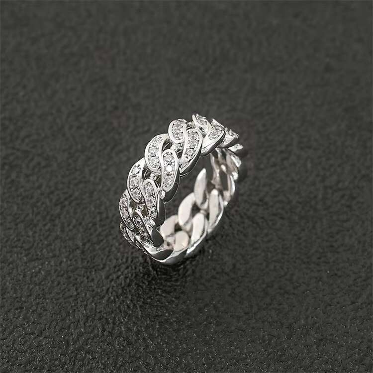 Iced Out Cubic Zirconia Cuban Ring Men Women Gold Plated Miami Cuban Link Chain Ring CZ Diamonds Finger Ring