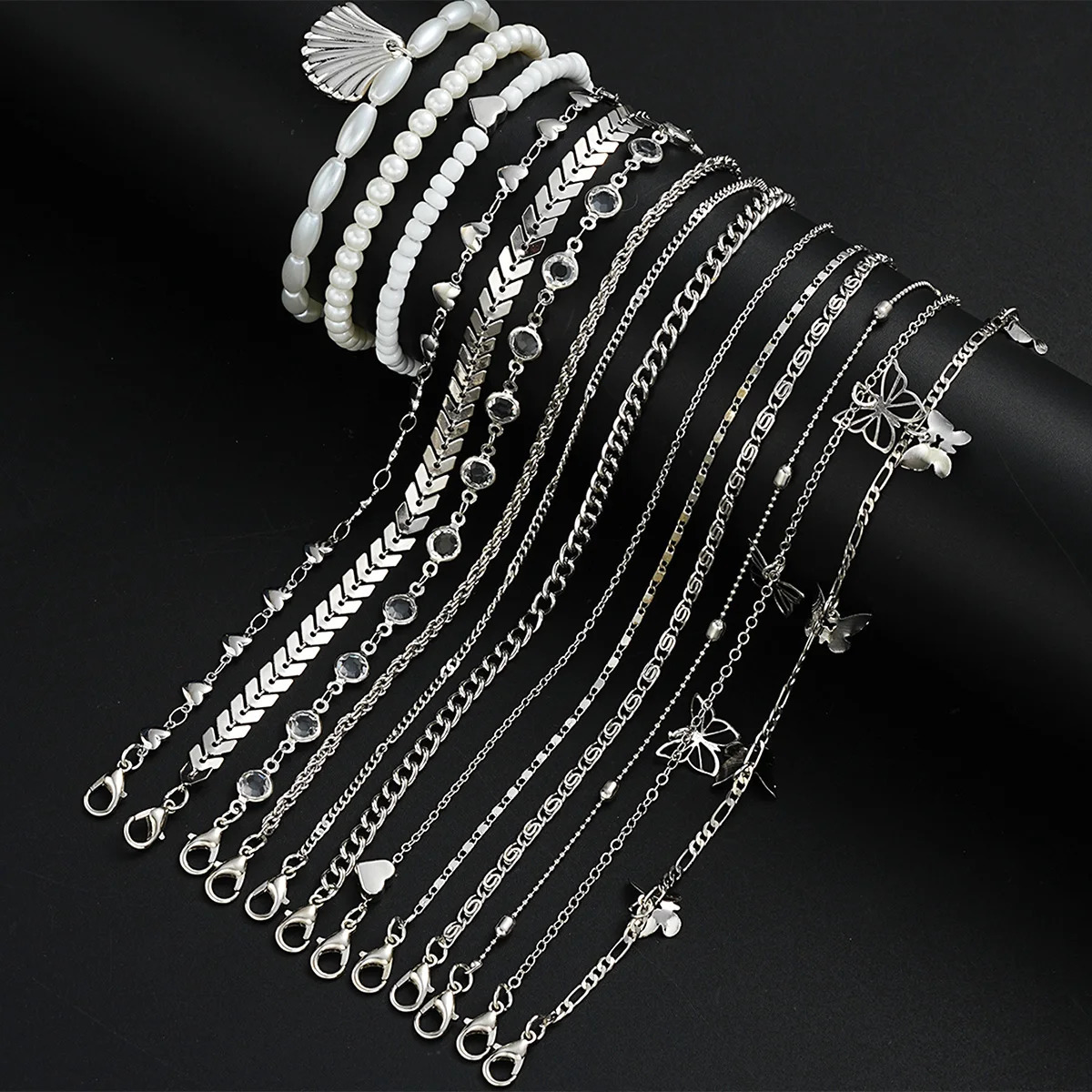 15 Pcs Bohemian Heart Bead Chain Anklet Set for Women Summer Beach Minimalist Crystal Pearl Bracelet Vacation Holiday Jewelry 250617