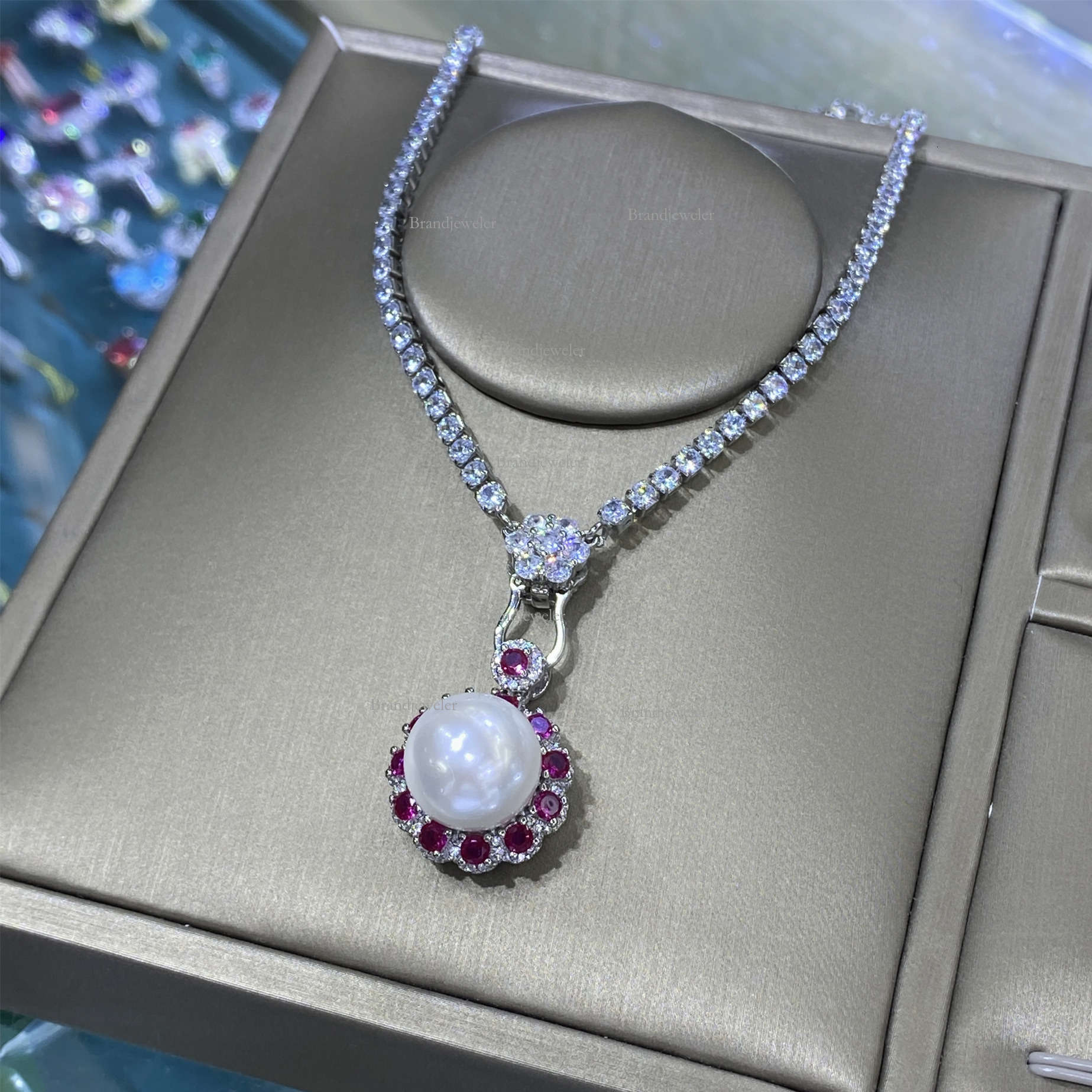 Red Corundum Natural Shell Pearl Comparable Free delivery to Designer necklace Pearl Full Diamond Open Ring Women's Elegant 2025 New Model Noble 