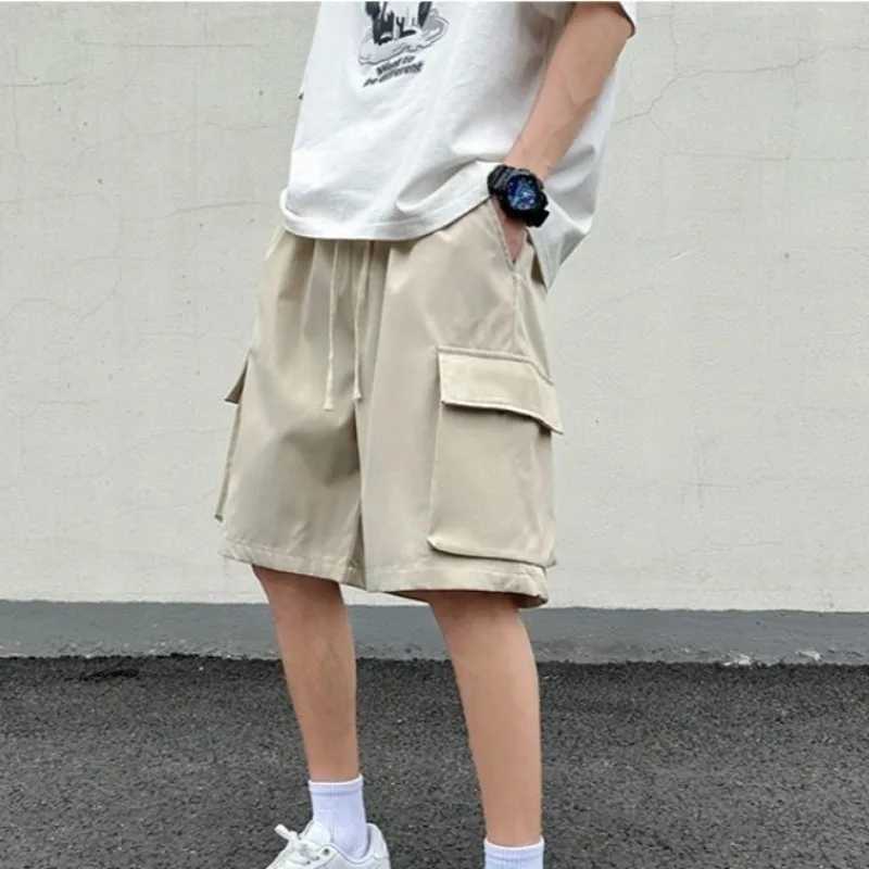 Mens Bermuda Cargo Shorts Elastic Waist Khaki Baggy Wide Loose Multi Pocket Short Pants for Men Harajuku Elegant Designer Cotton W250621
