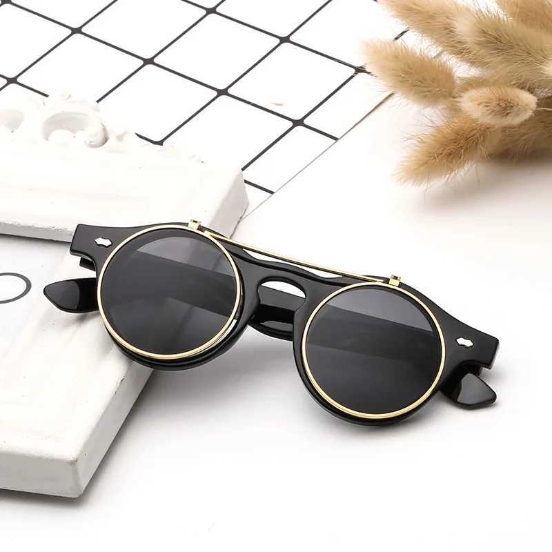 Classic Steampunk Goth Glasses Goggles Round Flip Up Sunglasses Retro Vintage Fashion Accessories Trend Round Eyeglass W250621
