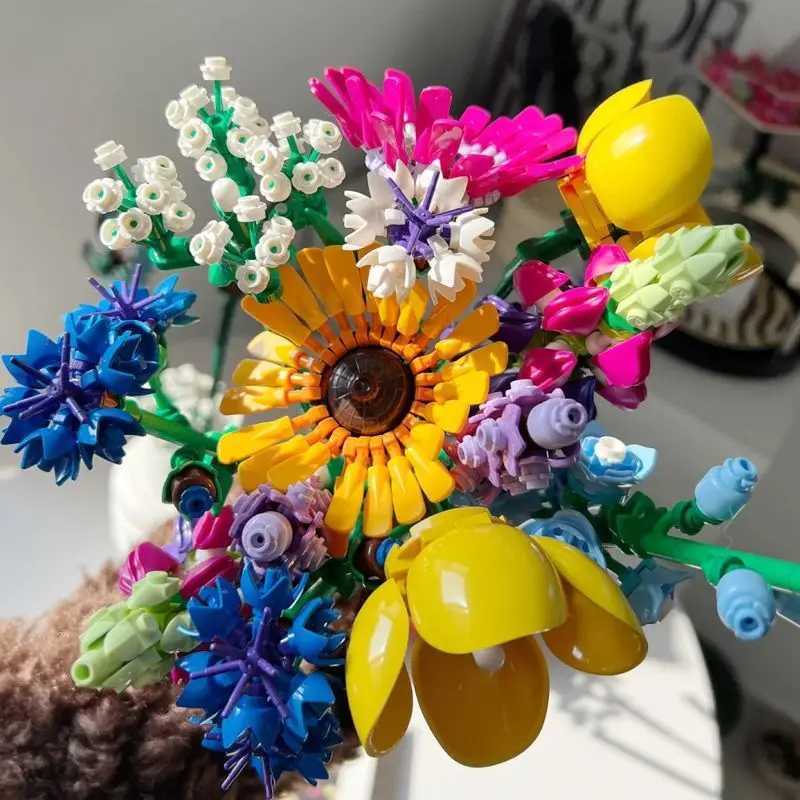 8 Types Bouquet Eternal Flower Roses Orchid Succulents Building Blocks Bonsai Botanic Assemble Bricks Toys Gifts For Girls Kids L250621