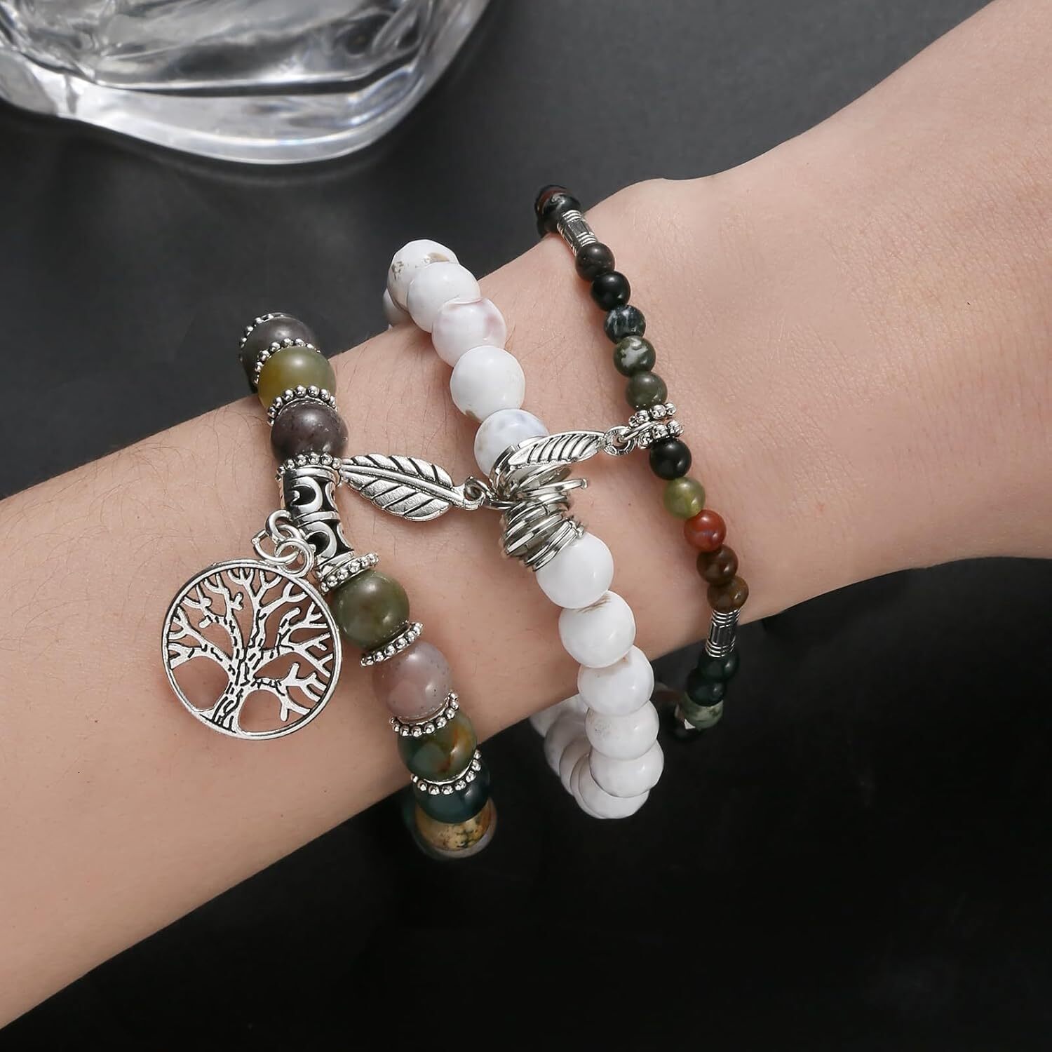 Attract Prosperity Beaded Bracelets for Women Healing Stone Crystal Bracelets Tree of Life Bracelet Yoga Stretch Chakra Bracelet Set Jewelry Gifts