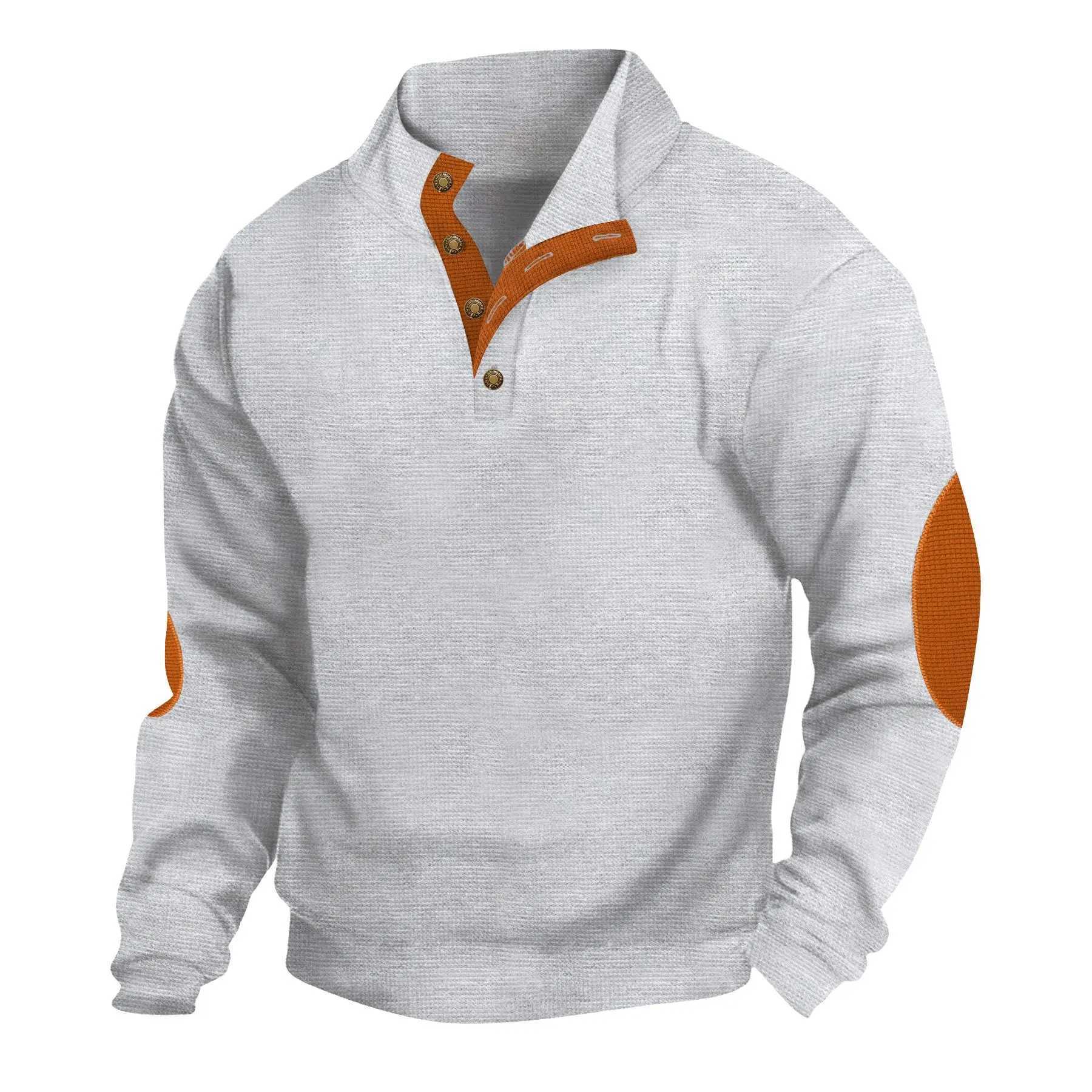 2025 Mens Casual Fashion Waffle Long-SLeeved Henry Shirt Spring And Summer Small Stand Collar Business Outdoor Z250621