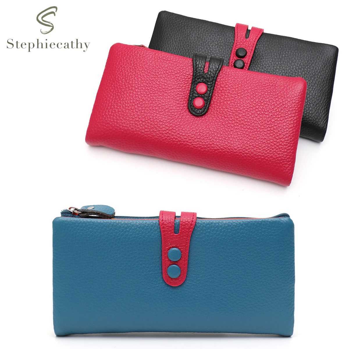 Design Women Real Cowhide Bifold Long Wallet Colorful Leather Multi Cardholder Coin Purse Daily Portable Fits Phone Z250621