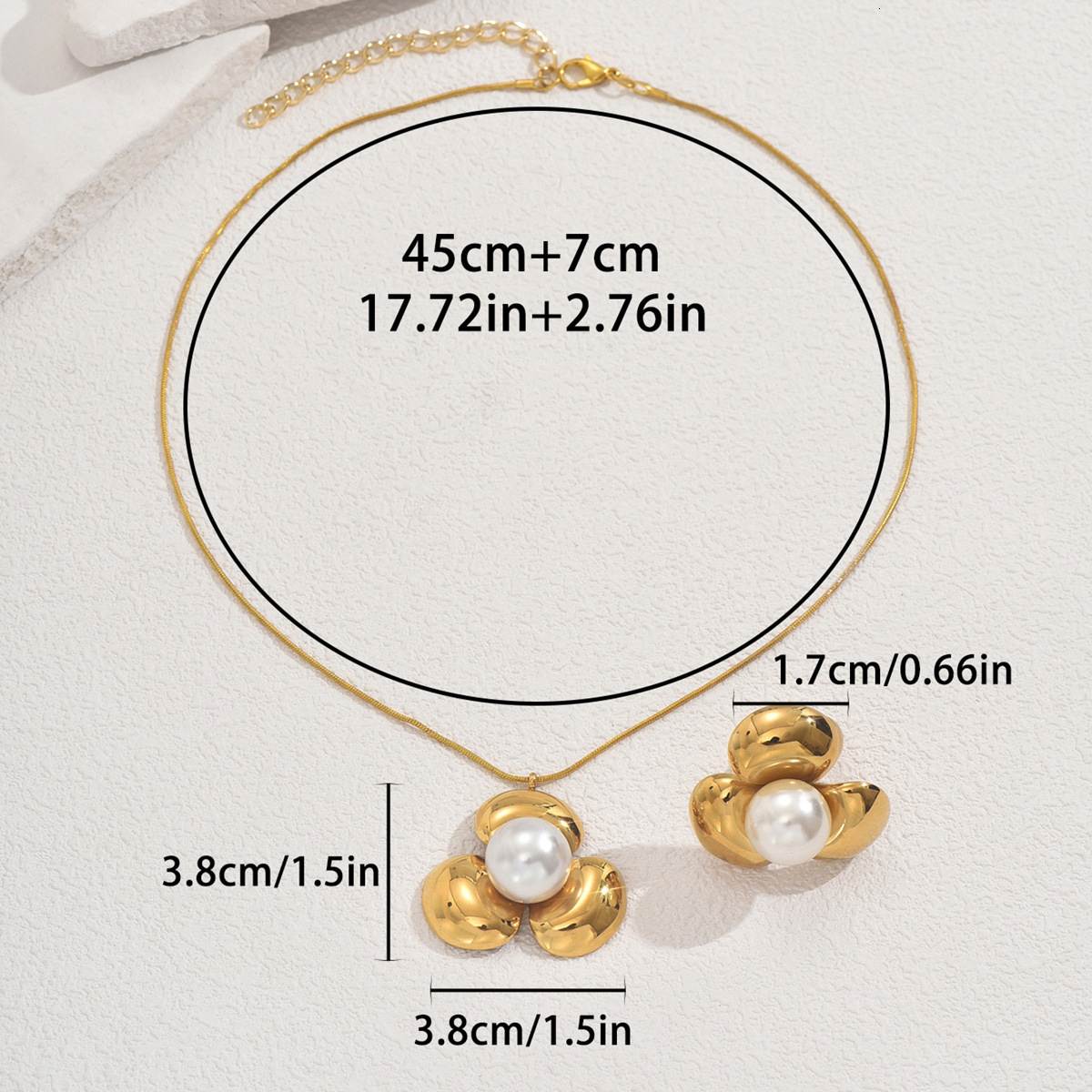 Fashion Style Women's Necklace And Set Versatile Flower Design Pearl-Studded Clarbone Chain Open Ring For Women