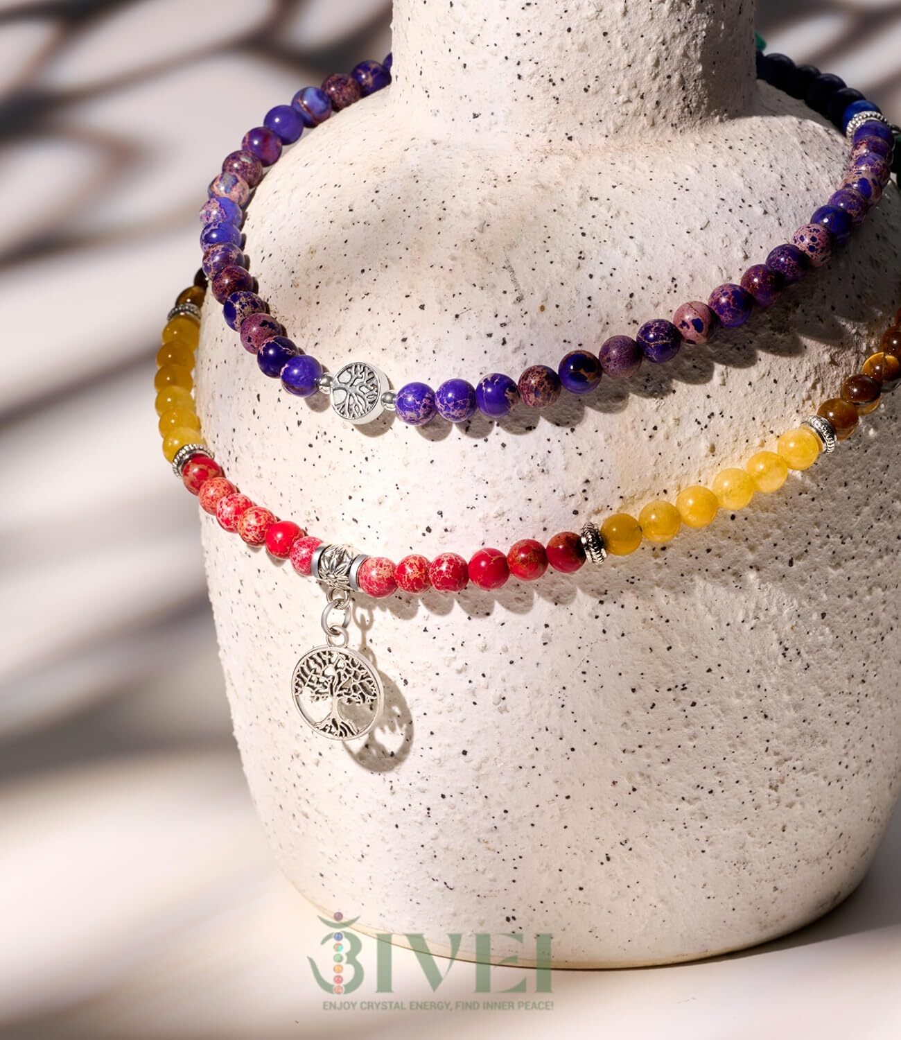 Attract Prosperity Zen 108 Beads Necklace Long Beaded Wrap Bracelets Genuine Gemstone Mala Prayer Beads Lotus Buddha Charm Yoga Meditation Necklace