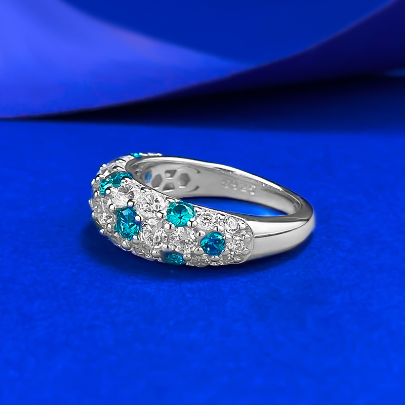 New S925 Silver Sprite GreenHalf-Ring Full Of Interset CZ Diamonds Women's Starry Sky Ring