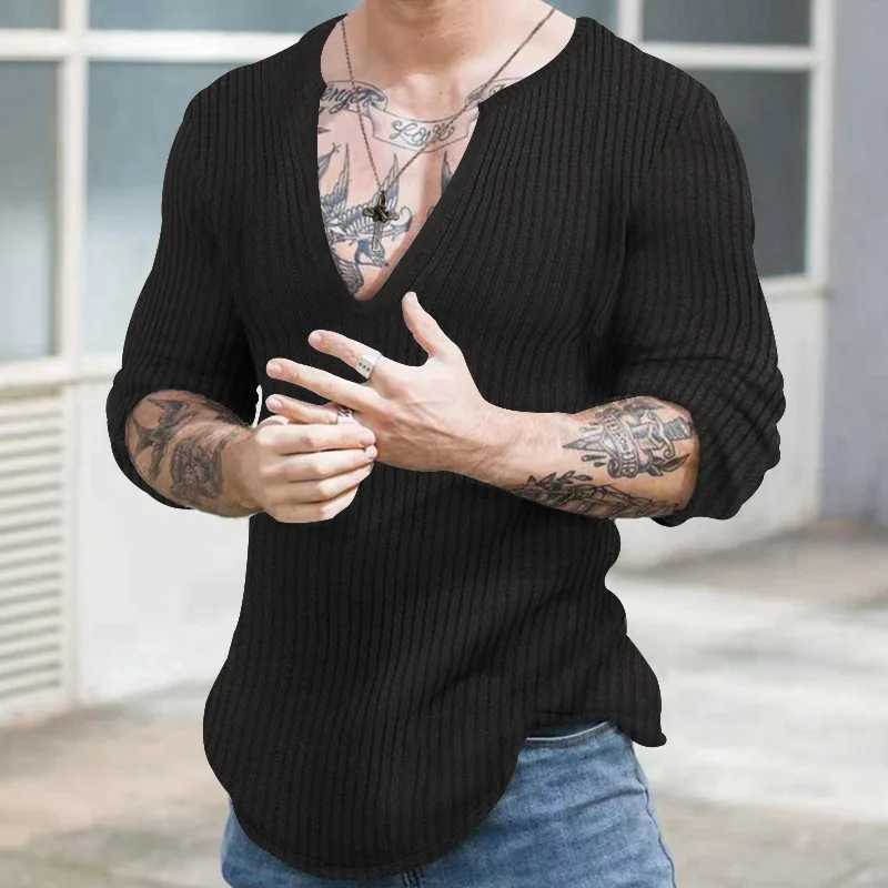 Autumn Winter Mens V-neck Casual Fashion Sweaters Male Long Sleeve Solid Color All-match Knitting Pullovers Gentlemen Jumpers Top Z250621