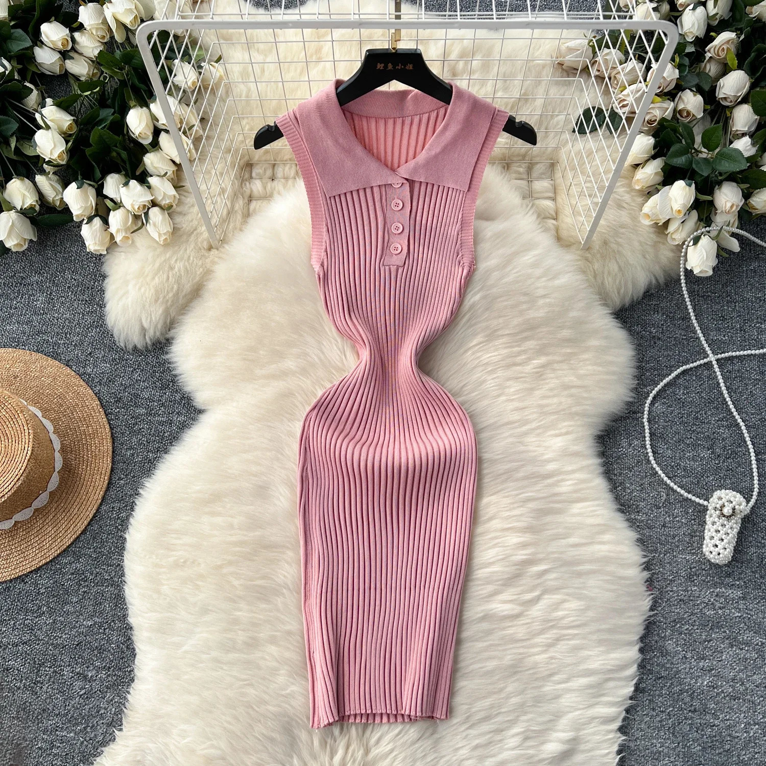 Summer Solid Sleeveless Knit Dress Women Elegant Slim Elastic Stretch Casual Bodycon Party Mini Dresses Outfits 250617