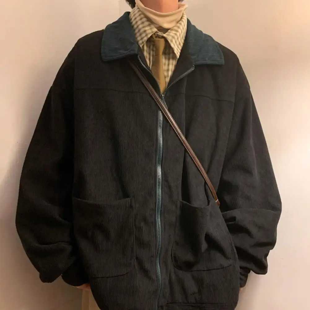 Corduroy Men Jacket American Style Vintage 2024 Men Bomber Jacket Windbreakers Zipper Coats Autumn Loose Cargo Outerwear XJ250621