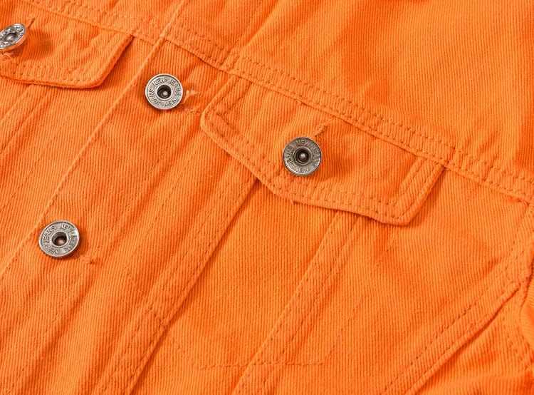 Spring Autumn New Fashion Mens Casual Trendy Orange Multi Pocket Solid Jeans Jacket Korean Loose Long Sleeve Denim Jacket Coat XJ250621