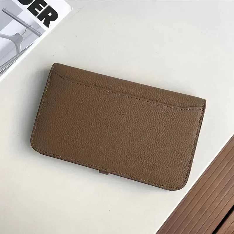 Genuine leather long ladys handbag with multiple compartments fashionable wallet large capacity thin passport clip gold Z250621