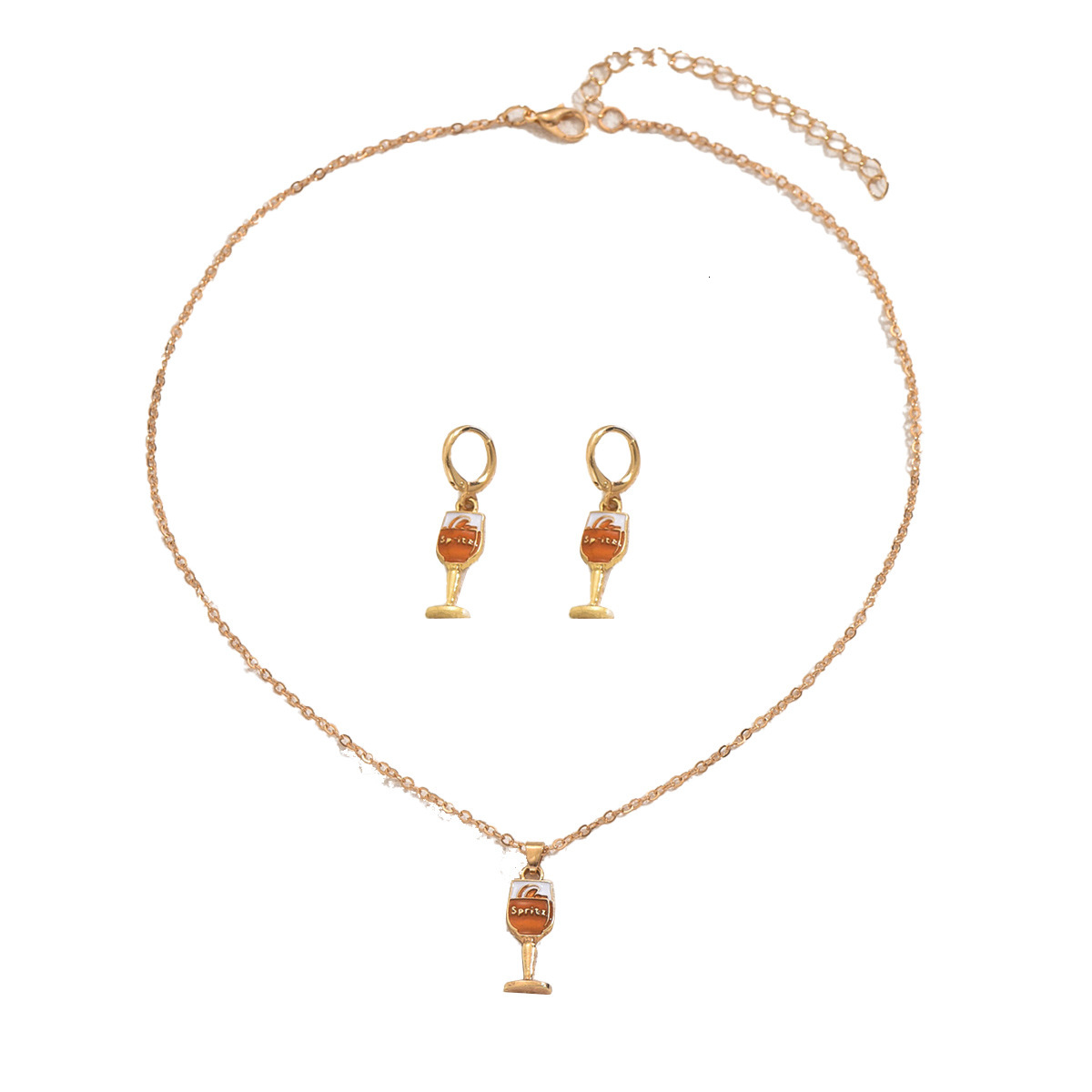 Wind Women Necklace Earring Set Personality Wine Glass Oil Drop Pendant Design Clavicle Chain Earrings