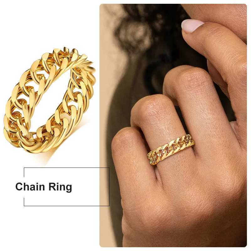 6mm Thick Chunky Chain Ring Cuban Curb Link Stainless Steel Stylish Ring for Women Girls V250620