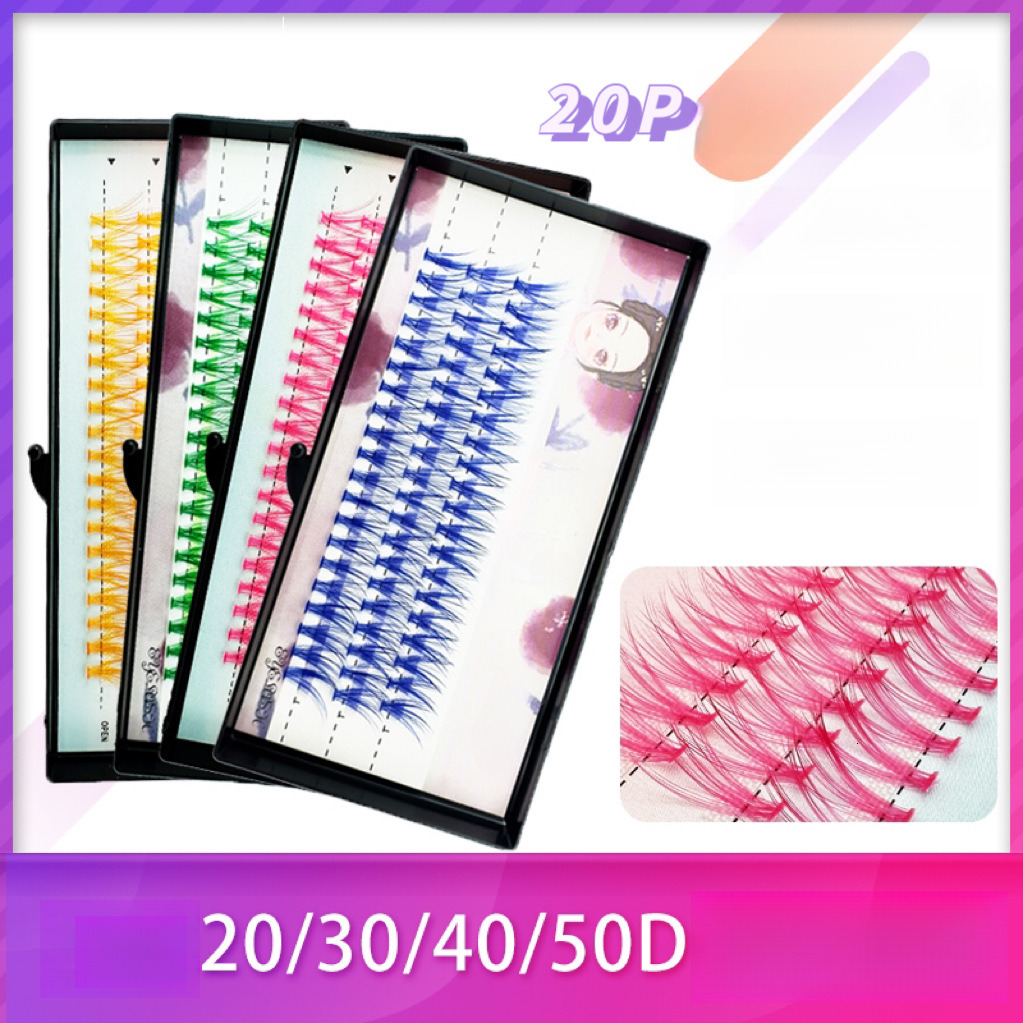 20P Colorful Hot Melt Cluster False Eyelashes Handmade Shiny Eyelashes Three Rows Stage Wear Gradient Eyelashes Self-Grafting New Free Delivery