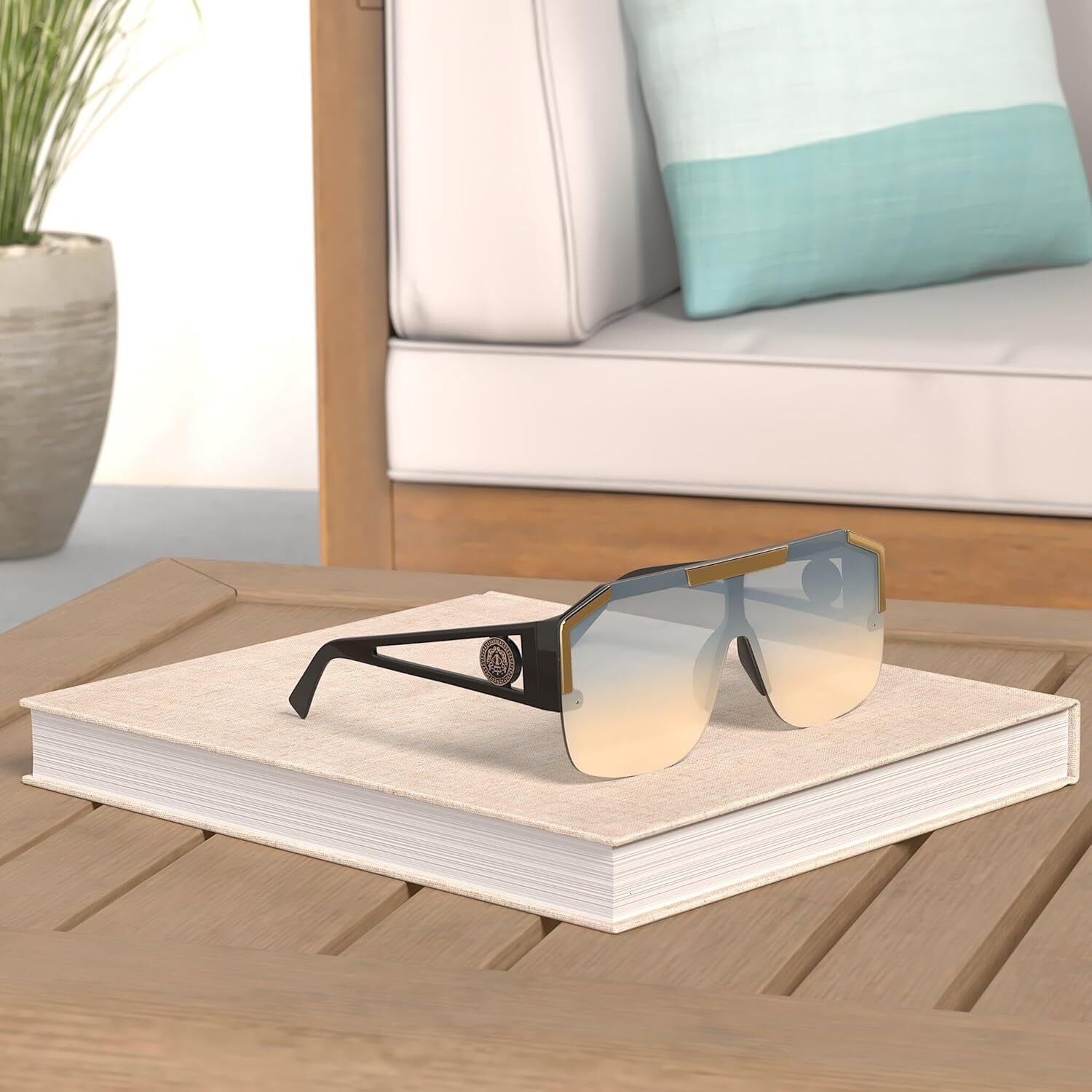 Designer sunglasses Square Oversized Sunglasses Flat Top Shield Sun Glasses for Men Women One Lens Square Shades