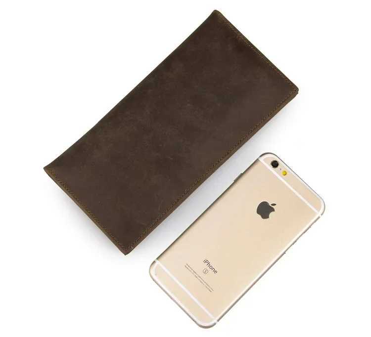 Fashion Vintage Men Women Long Purse Wallet Inner Zip Wallets Bifold Crazy Horse Long Wallet Male Female Purse Z250621
