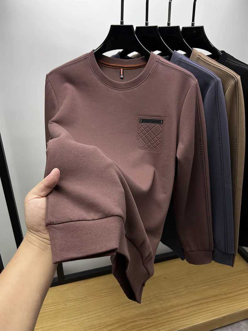 High-end pocket design brand long sleeve T-shirt mens round neck 2024 autumn fashion loose casual youth round neck sweatshirt XJ250621