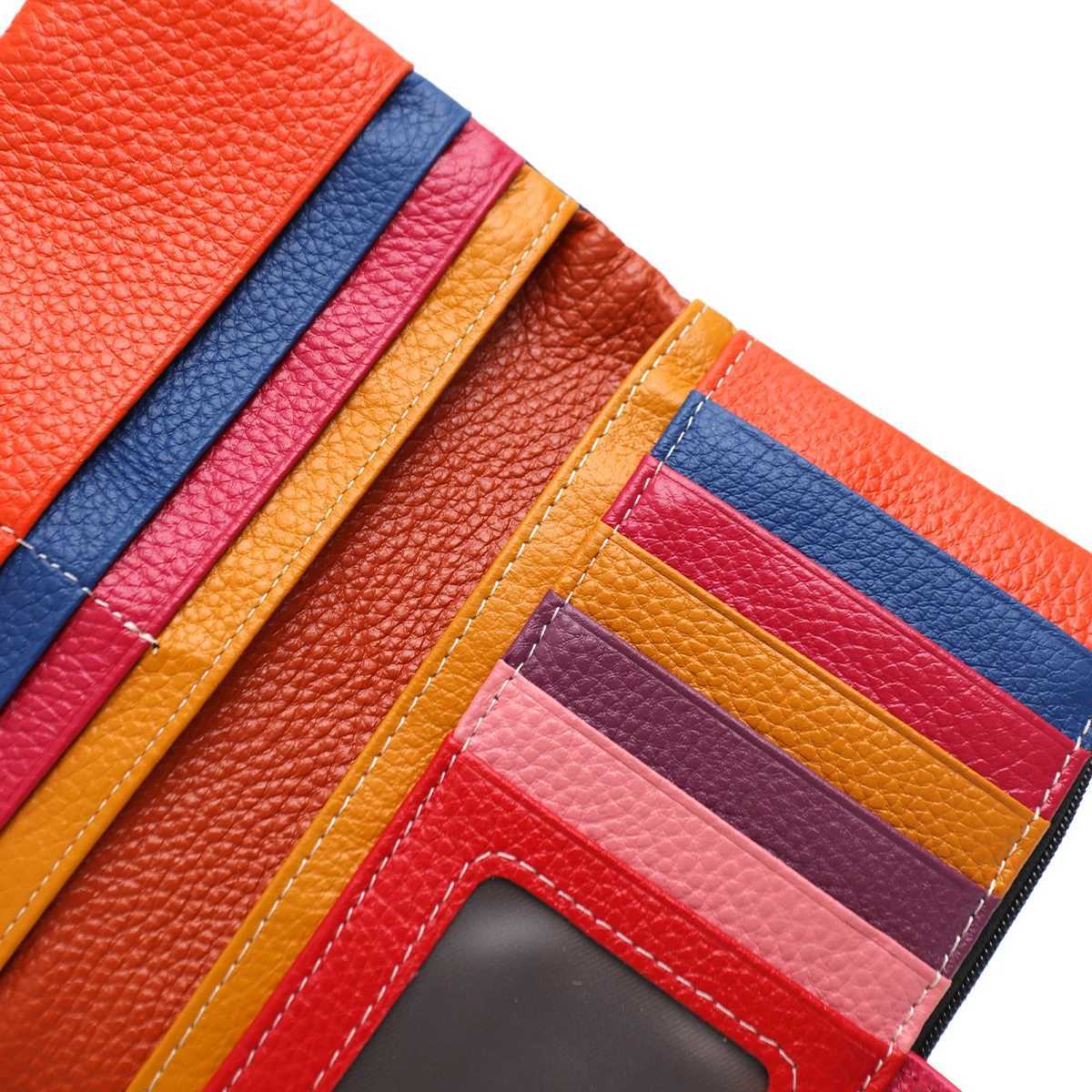 Design Women Real Cowhide Bifold Long Wallet Colorful Leather Multi Cardholder Coin Purse Daily Portable Fits Phone Z250621