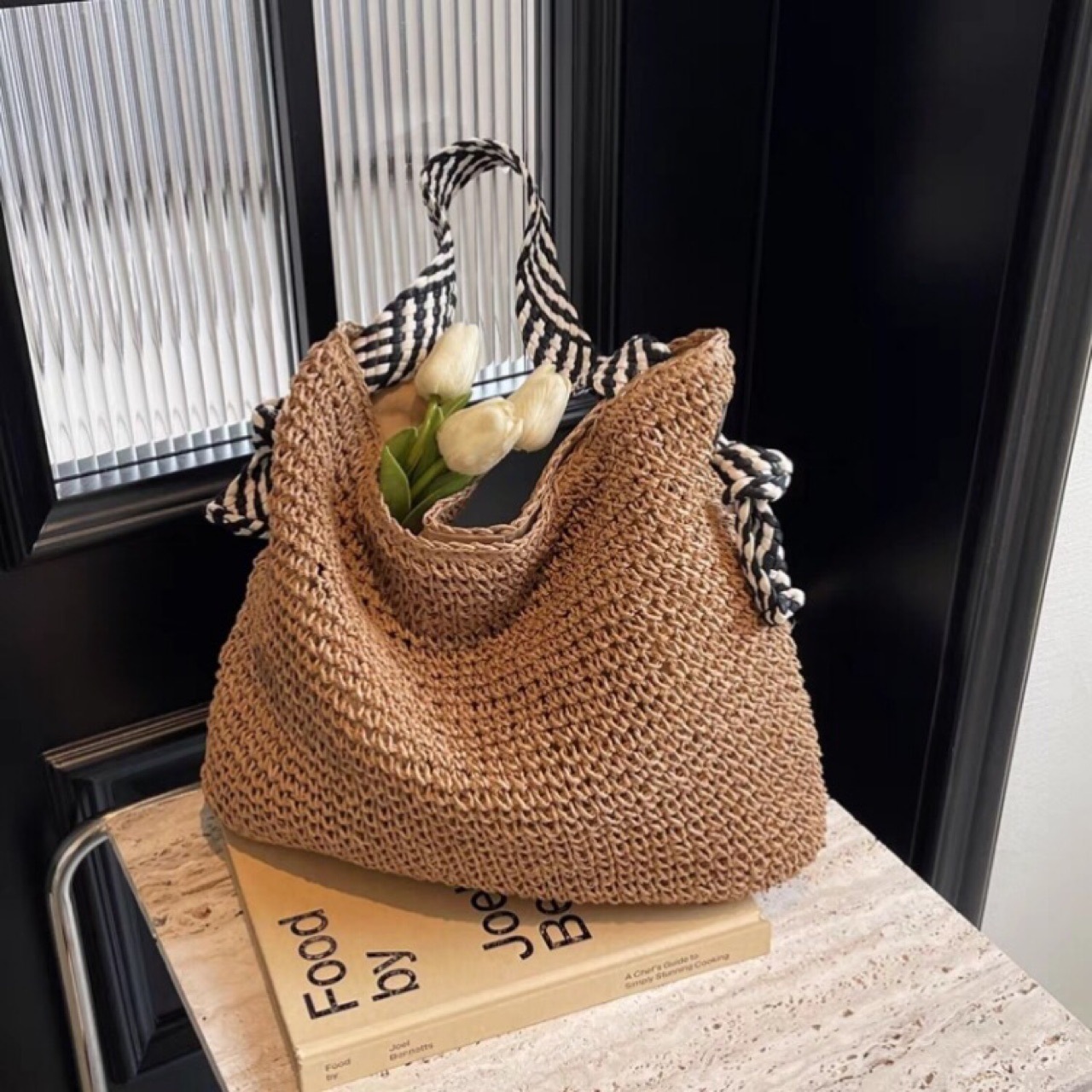 Free shipping designer Navy Style INS Korean Version Simple Casual Single Shoulder Straw Bag Large Capacity Vacation Beach Bucket Bag