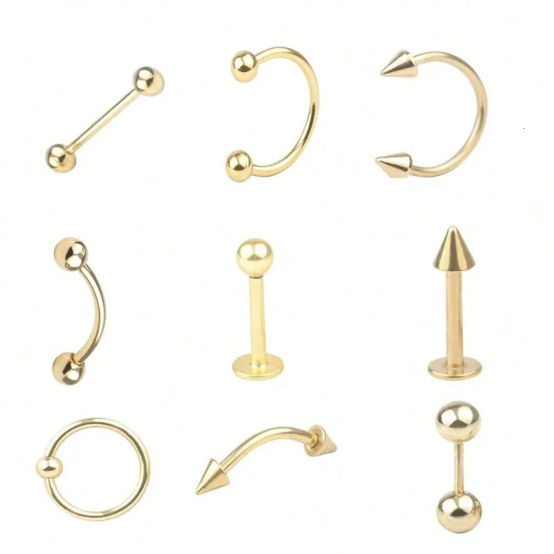 9pcs Simple Stainless Steel Lip Ring Nose Ring Nose Hoop Eyebrow Ring Set Suitable For Ladies Daily Wear 250617