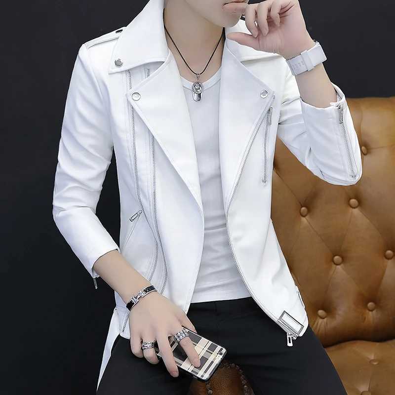 New Leather Jacket Men Spring Autumn Slim Was Thin Fashion Turn-Down Collar Single Breasted Coats Outerwear XJ250621