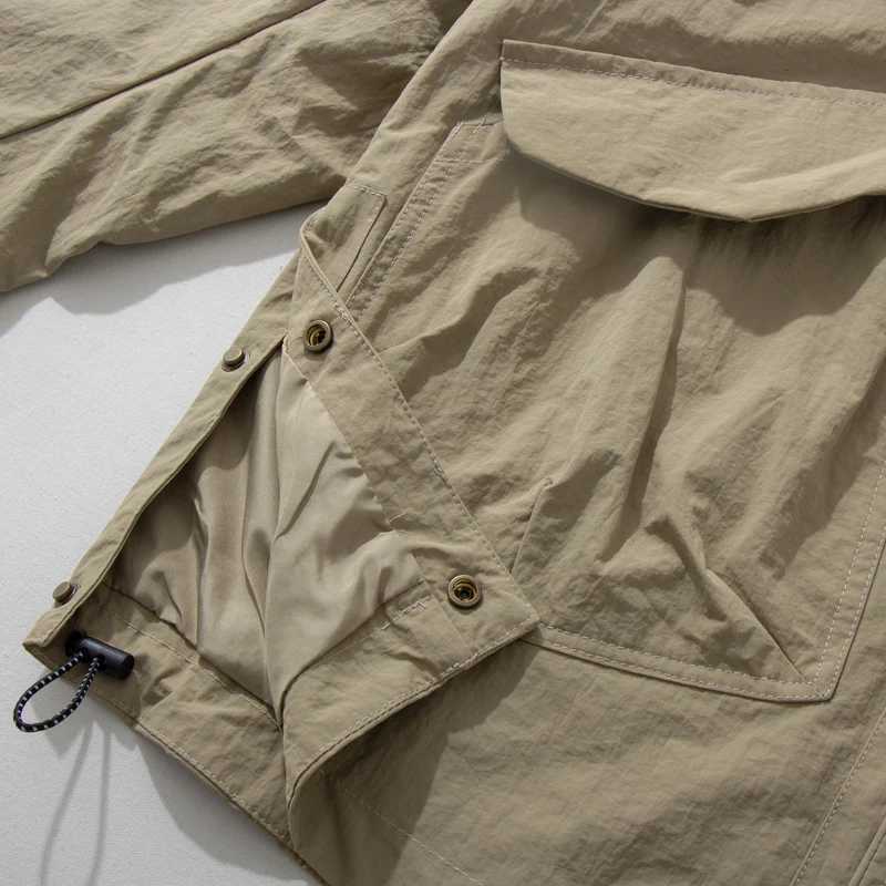 New 2025 Japanese Work Jacket Mens Outdoor Functional Three-proof Loose Multi-pocket Loose Casual Thin Collarless Mens Jacket XJ250621
