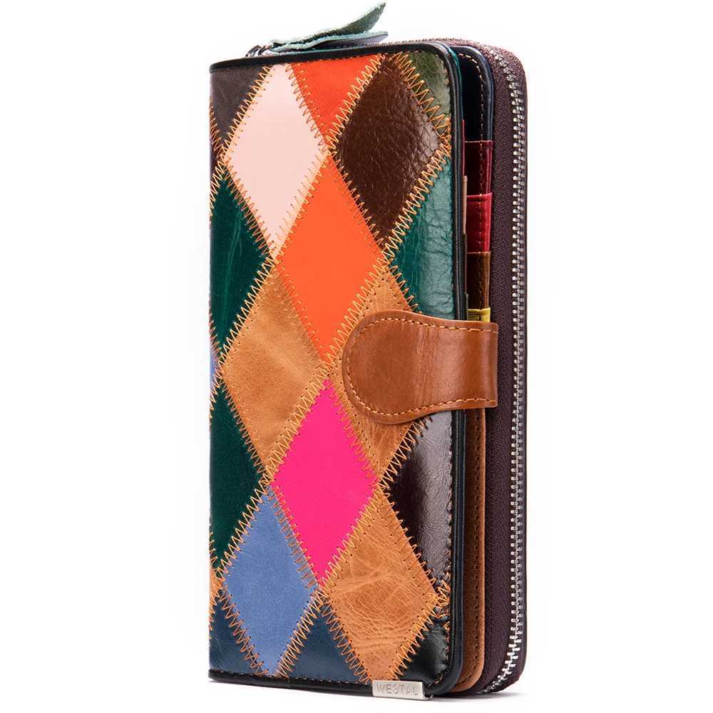 WESTAL Colorful Wallet for Phone Womens Wallet with Coin Pockets Leather Purse Female Ladies Wallets Long Money Bags 3017 Z250621