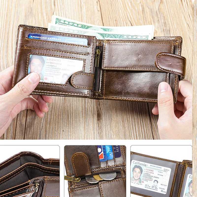 Top Hasp Leather Mens Wallet with Coin Pocket First Layer Cowhide Leather Z250621