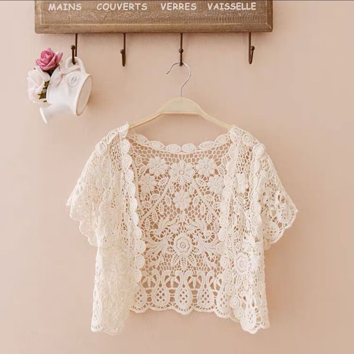 K1087 Summer versatile short-sleeved outerwear small shawl women's summer thin coat lace sweater hollow waistcoat short cardigan