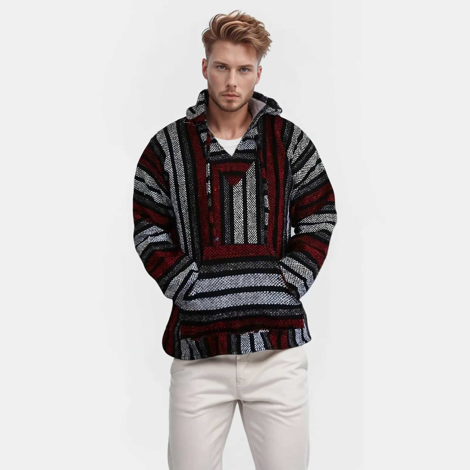 3D Print Hippie Hoodie For Men Ethnic Style Pullover Hooded Sweatshirt Drawstring Pocket Hoodies V Neck Men Streetwear Hoodies Z250621