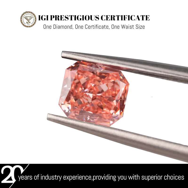 Wholesale Pink Color Radiant Cut Shape Loose Lab Diamonds 1 Carat Loose VVS1 Clarity Gemstone for Sale Price Lab Grown Diamond