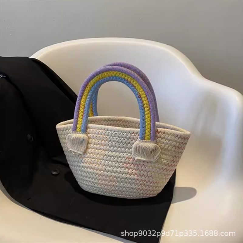 Free Shipping Designer Bag New Niche Design Luxury Bag Tote Bag Fashion Handbag Cotton Thread Rainbow Bag Baby Full Moon Wedding Favor