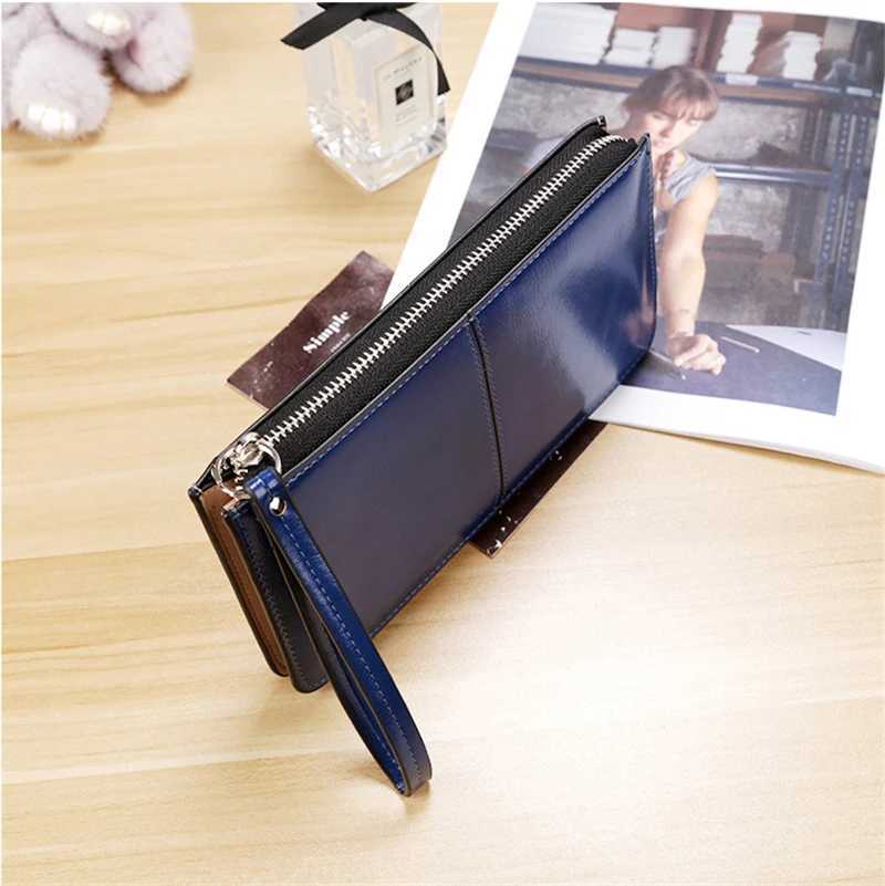 Womens Vintage Oil Wax PU Leather Clutch Wallet Female Large Capacity Phone Purse Ladies Wristband Simple Card Holder Pouch Bag Z250621