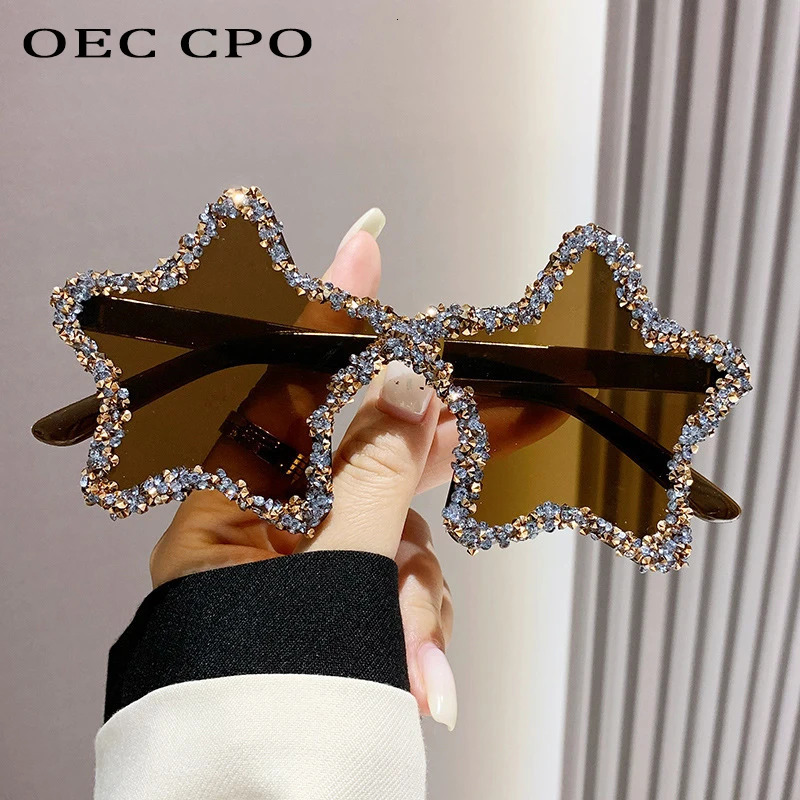Diamond Star Shape Sunglasse Trends Rhinestone Shiny Sun Glasses Ladies Punk Rimless Style Eyewear gafas de sol 250617