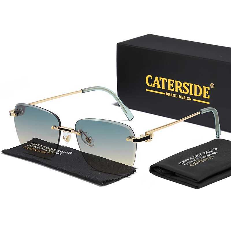 CATERSIDE New Pilot Rimless Sunglasses Men Gradient Sun Glasses Women Retro Business Shopping UV400 Mens Sunglasses W250621