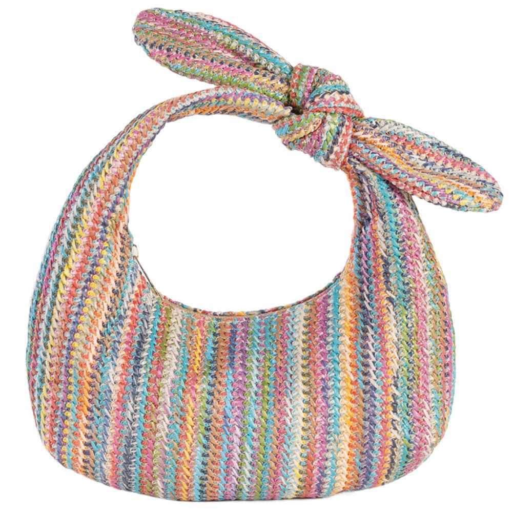 Summer Straw Woven Clutch Purse with Bow Womens Knotted Beach Dumpling Handbag 2024 New Half Moon Handmade Knitting Banquet Bag XJ250620