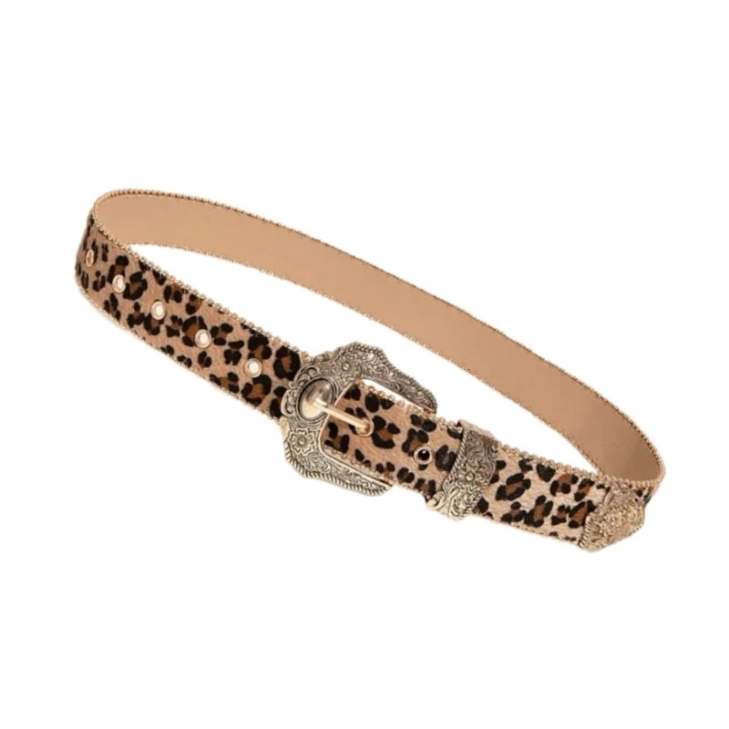 652F Leopard Pattern Belt for Women Fashion Waist Belt 2000s Girl All Matching Belt for Teens Western Belt Vintage Waistband 250617