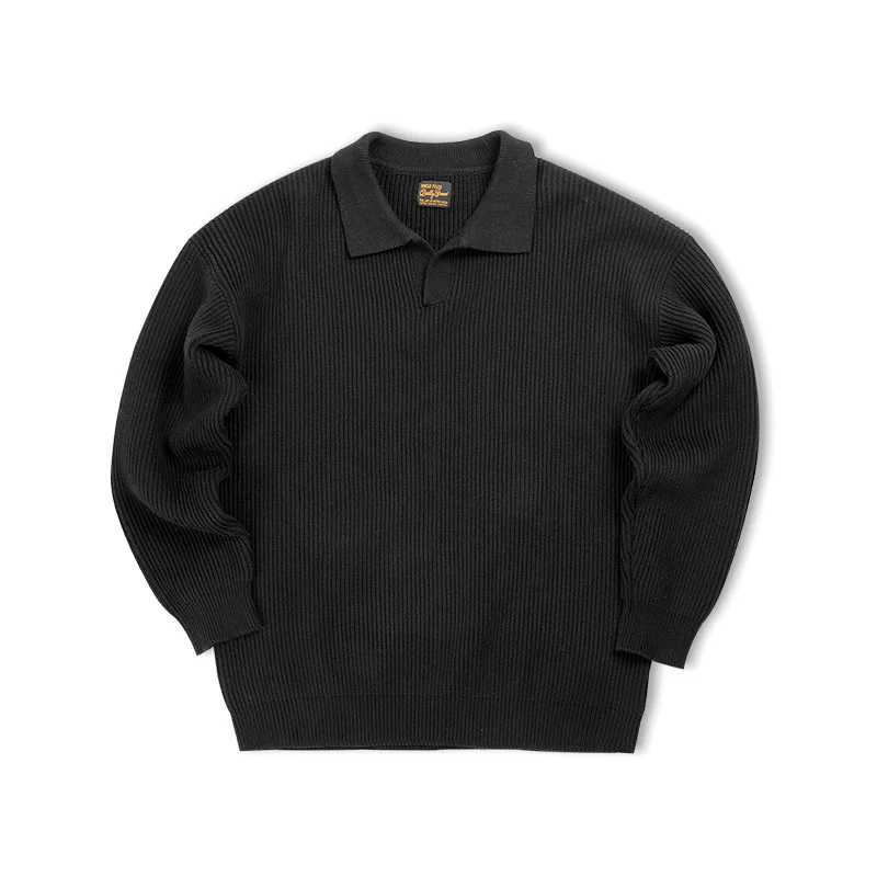 Maden Retro Neck Knit Vertical Woven Shirt Lazy Pullover Sweater Mens Autumn and Winter Lapel Soft Warm Z250621