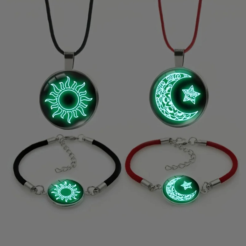 2 Pcs/Set Luminous Sun Moon Pendant Necklaces for Women Men Romantic Glow In The Dark Couple Necklace Friendship Jewelry Gifts 250617