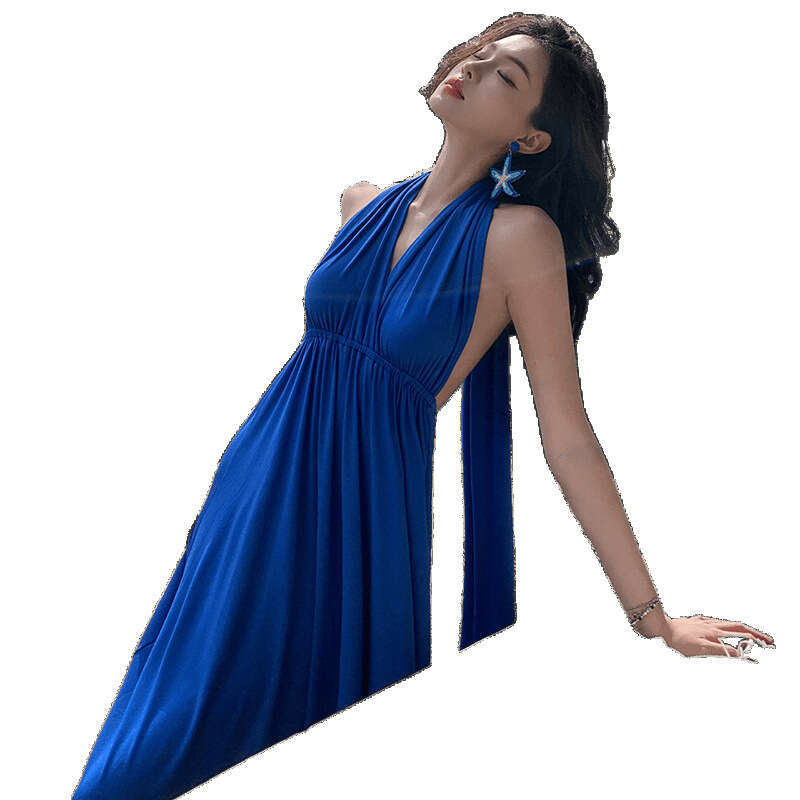 Long Dress Celebrity Style Klein Long With Halter Neck Multiple Wear Styles Beach Dress For Travel And Vacation Sexy Long Skirt