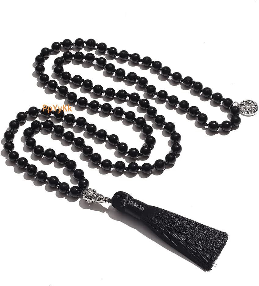 Attract Prosperity 108 Mala Prayer Beads Necklace Natural Stones Meditation Yoga Jewery 108 Hand Knotted Japa Mala Beaded Long Tassel Necklace Pendant