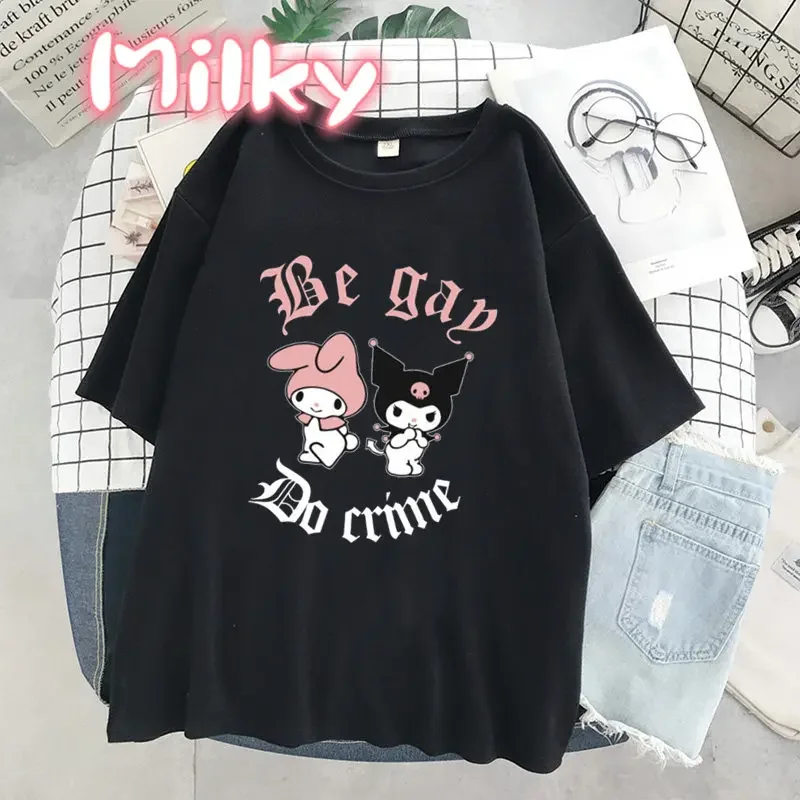 Punk Gothic Print Short Sleeve Melody T-shirt Women Tops Summer Streetwear O-neck Harajuku Cartoon Tshirt Girls Crush Tee
