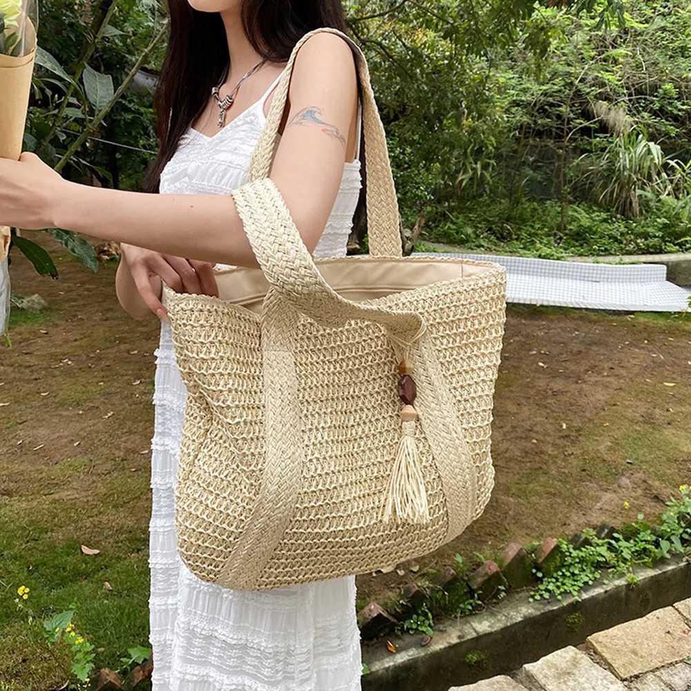 Elegant Women Straw Woven Handbag Summer Beach Casual Tote Top-Handle Bags Large Capacity Fashion Ladies Bohemian Shoulder Bags XJ250620