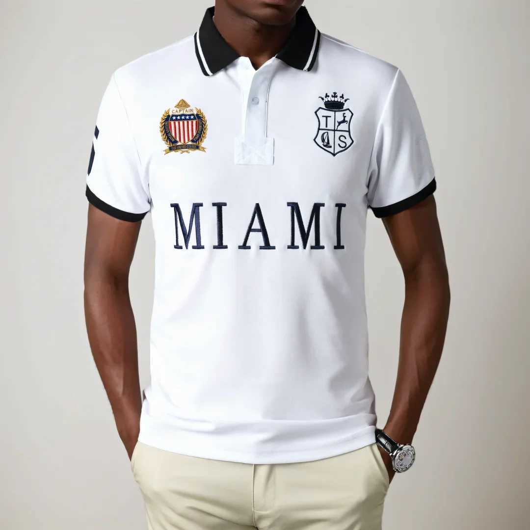 White Miami Polos for Men Orange Plus Size Mens Collar Tee Shirts Short Sleeve Casual Male Clothing (Available in Big Tall) X250620